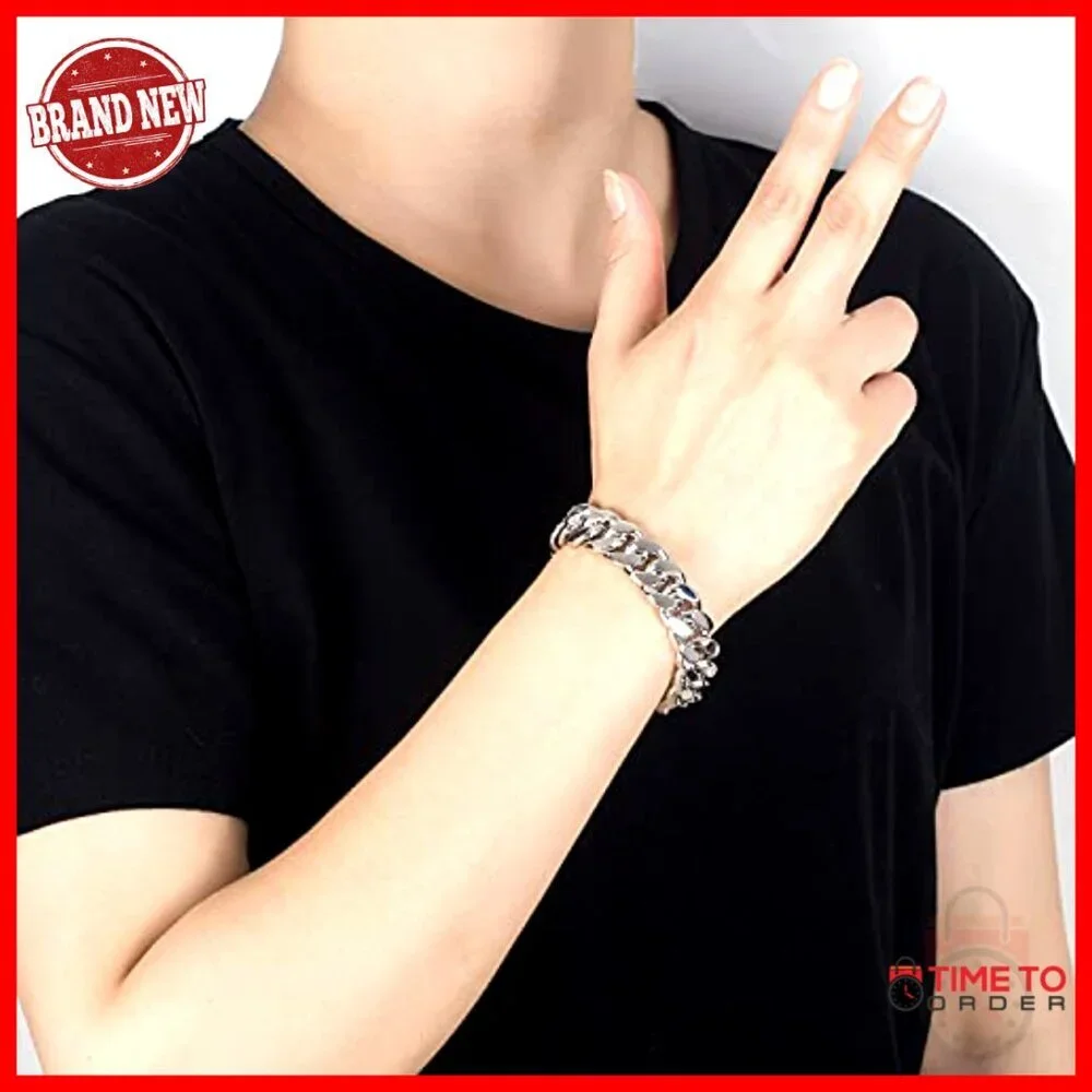 Sterling Silver Cuban Link Bracelet 8-14MM Thick Chain Men's Jewelry Gift